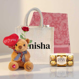 Personalized Romantic Teddy, Chocolate & Shawl Gift for Her SK-1650