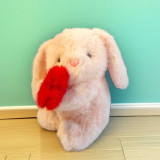 7.5 In. Soft Pink-Colored Fluffy Bunny Holding Adorable Red Heart VT-1355