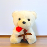 4-Inch Adorable White Plush Teddy Bear Keychain Holding Rose