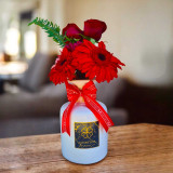 Romantic Red Gerberas & Roses in White and Gold Ceramic Vase SK-1676