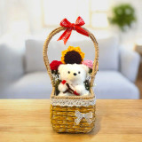 Crochet Roses & Sunflower With Teddy Keyring In Basket SK-1708