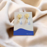 Stylish Faux Pearl Dangle Earrings with White Rose Flower Design JR-330