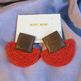 Bohemian Square Wood & Red Woven Drop Brass Earrings JR-380