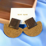 Bohemian Square Wood & Brown Woven Drop Brass Earrings