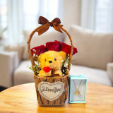 Elegant Jewellery with Roses & Teddy Keyring Basket BPL-937