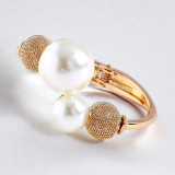 Gold-Tone Open Cuff Bracelet with Large and Small Pearl Accents
