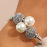 Silver-Tone Open Cuff Bracelet with Large and Small Pearl Accents