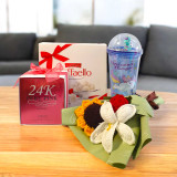Crochet Flowers Bouquet, Perfume, Chocolates & Sipper Gift Set BPL-946