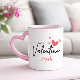 Happy Valentine with Name Printed Heart Handle Mug