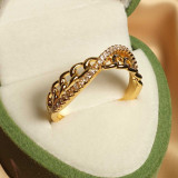 Adjustable Stainless Steel Chain Design Ring with Crystal Accents (Box Not Included)