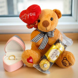 Sweet Love Gift Set with Chocolates, Teddy, Heart Ring Box & Crystal Ring SK-1779