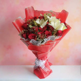 Premium Dozen Red Roses with Half-Dozen White Lilies Bouquet SK-1792