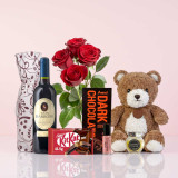 Wine & Chocolate Gift Hamper with Roses, Teddy & Perfume SPM-658