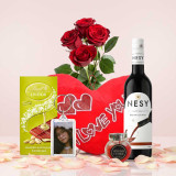 Elegant Love Gift Hamper with Lindt Chocolates, Wine & Roses SPM-659
