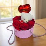 Elegant Gift Set with Fresh Red Roses, Teddy & Heart Balloon SK-1877
