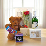 Luxury Romance Gift Set with Wine, Jewellery  & Rose for Her