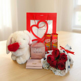 Blush Romance Gift Bag with Bunny, Roses Bouquet & Sweet Treats SK-1906