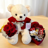 Rose Bouquet, Teddy & Gift Box for Her JNK-6594