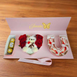 Love Design Personalized Box with Teddy Keychain, Chocolates & Roses JNK-6602
