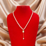 Elegant Pearl Drop with Rectangular Stone Pendant JL-108