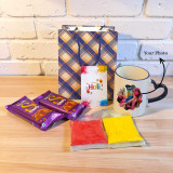 Holi Gift Combo with Personalized Mug, Chocolates & Colors JNK-6700