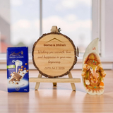 Housewarming Blessings Gift Set – Ganesha Statue, Wooden Log & Chocolate