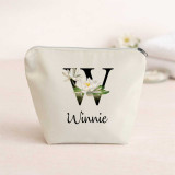Personalized W Alphabet Floral Makeup Organizer Pouch DKG-77
