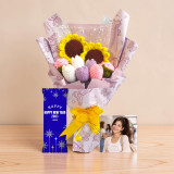 Happy New Year Custom Chocolate & Crochet Flower Bouquet Combo