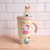 Cute Hello Kitty Ceramic Mug with Glass Straw & Lid Cover SP- 10782