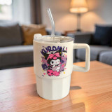 Kuromi Design Ceramic Mug with Glass Straw & Lid SP-10787
