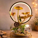 Lotus Flower Water Fountain with Glass Fish Tank and Butterfly Decoration SP-10778