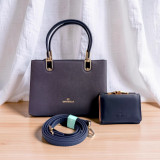 Chrisbella Navy Blue Handbag with Adjustable Crossbody Strap and Wallet