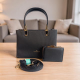 Chrisbella Black Handbag with Matching Wallet Set