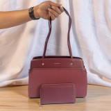 Chrisbella Elegant Wine Red Color Handbag with Matching Purse