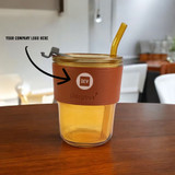 Custom Logo Glass Sipper Bottle with Straw & Lid – 400ml