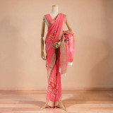Elegant Chinon Chiffon Saree in Peach with Multicolor Floral Patterns SR-1383