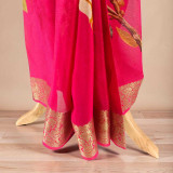 Rani Pink Chinon Chiffon Saree With Multicoloured Floral Pattern SR-1384