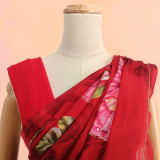 Stunning Red Chinon Chiffon Jari Saree with Multicolor Floral Design SR-1392