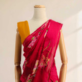 Stunning Pink Chinon Chiffon Jari Saree with Multicolor Floral Design SR-1393