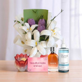 Elegant Gift Set – Flowers, Perfume, Candle & Card DKG-185