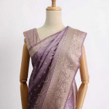 Lavender Satin Silk Saree with Golden Border & Blouse Piece SR-1396