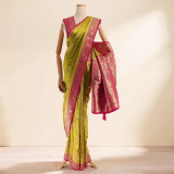 Sunlit Yellow & Pink Banglori Silk Saree with Traditional Woven Border