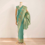 Ocean Blue Satin Silk Saree with Banarasi Woven Pattern