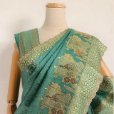 Ocean Blue Satin Silk Saree with Banarasi Woven Pattern
