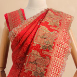 Bridal Dark Red Banglori Silk Saree with Wave Pattern