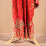 Bridal Dark Red Banglori Silk Saree with Wave Pattern