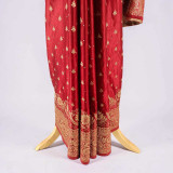 Designer Red Satin Silk Saree with Beautiful Golden Embroidered Detailing SR-1394
