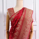 Designer Red Satin Silk Saree with Beautiful Golden Embroidered Detailing SR-1394