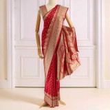Designer Red Satin Silk Saree with Beautiful Golden Embroidered Detailing SR-1394