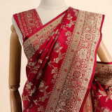 Traditional Dark Red Satin Silk Saree with Gold Embroidered SR-1418